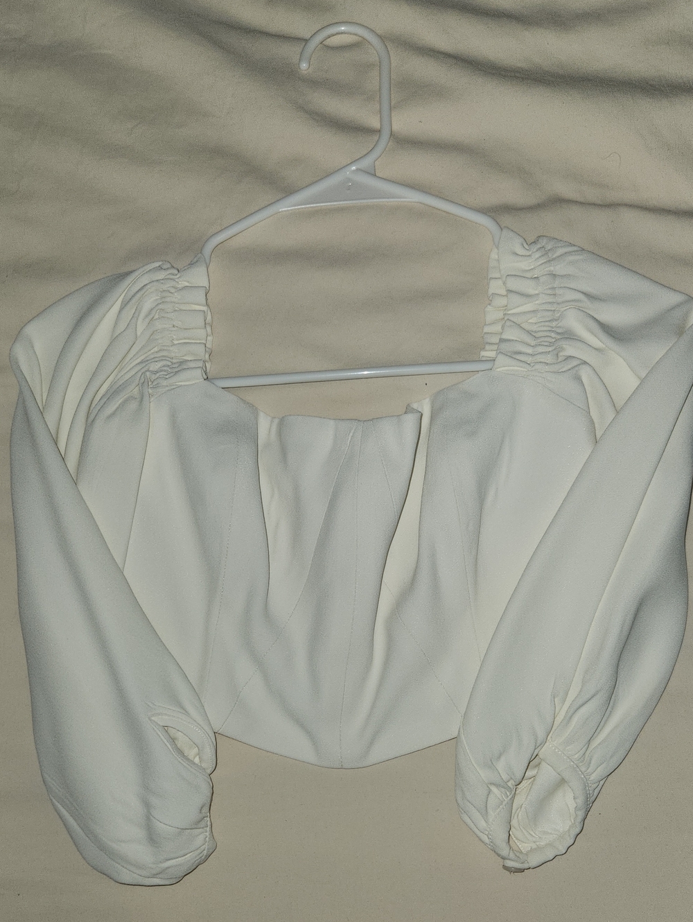 Women's Cream Off-Shoulder Puff Sleeve Crop Top